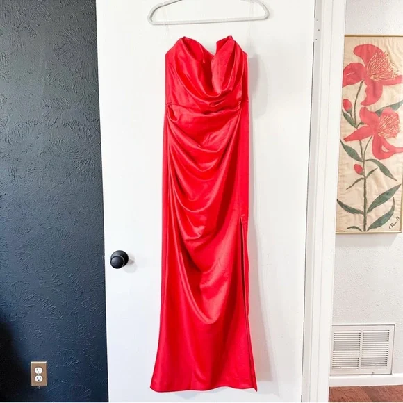 house of cb adrienne dress red House of CB Adrienne Satin Gown TENN